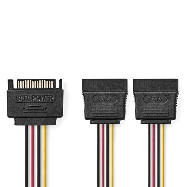 Nedis Intern Strømkabel | SATA 15-Pin Han | 2x SATA 15-Pin Hun | Guldplateret | 0.15 m | Runde | PVC | Flerfarvet | Box