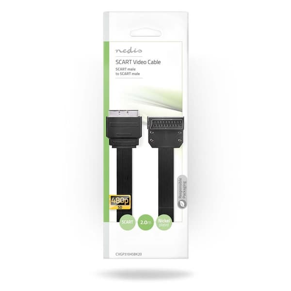 Nedis SCART-kabel | SCART Hane | SCART Hane | Nickelplaterad | 480p | 2.00 m | Platt | PVC | Svart | Kuvert