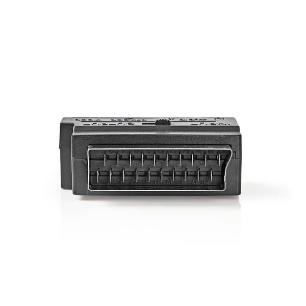 Nedis SCART-adapter | SCART Hane | S-Video Female / 3x RCA Hona | Nickelplaterad | Omkopplingsbar | ABS | Svart | 1 st. | Kuvert