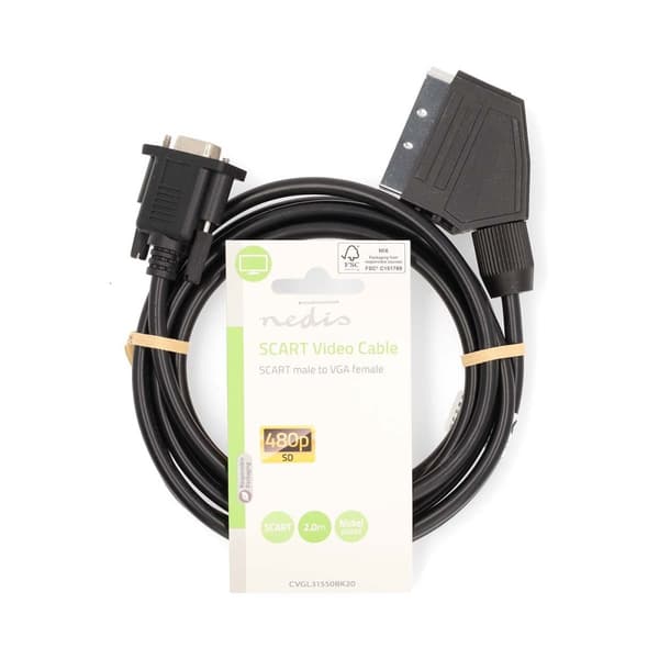 Nedis SCART-kabel | SCART Han | VGA Hun | Nikkelplateret | 480p | 2.00 m | Runde | PVC | Sort | Label