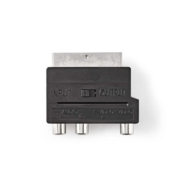 Nedis SCART-adapter | SCART Han | S-Video Female / 3x RCA Hun | Nikkelplateret | Skiftelig | ABS | Sort | 1 stk. | Box