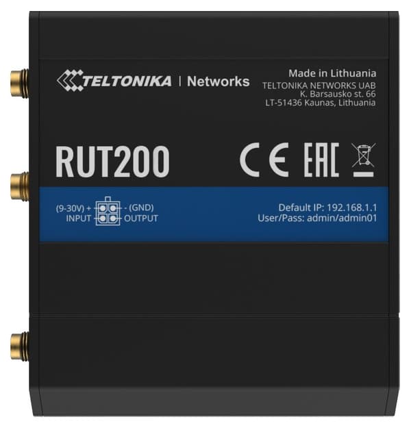 LTE Cat 4 Router | RUT200 | 802.11n | 10/100 Mbit/s | Ethernet LAN (RJ-45) ports 2 | Mesh Support No | MU-MiMO No | 2G/3G/4G