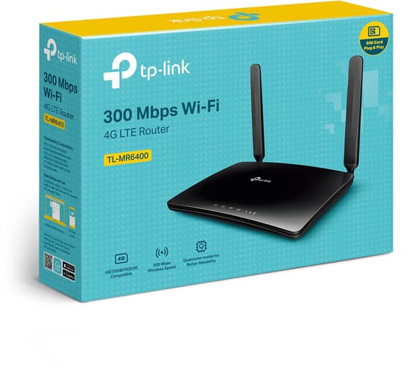4G LTE Router | TL-MR6400 | 802.11n | 300 Mbit/s | 10/100 Mbit/s | Ethernet LAN (RJ-45) ports 3 | Mesh Support No | MU-MiMO No | 4G | Antenna type 2xE