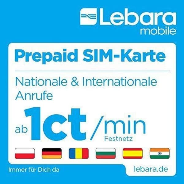 Lebara Prepaid Sim-kort inklusive 7.50E kredit 5E 2.50E - Samtal, SMS och internet i Tyskland och internationellt till priser