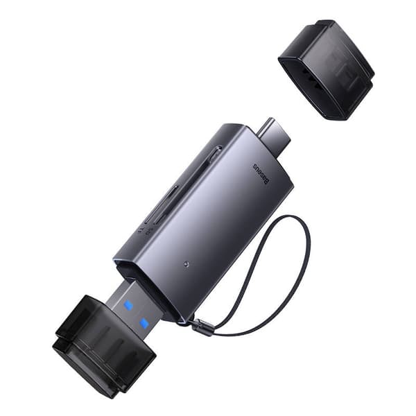 CARD READER extern Baseus Lite,interfata USB 3.0/USB Type-C,citeste/scrie:SD,microSD viteza pana la 480Mbps,suporta carduri maxim 512GB,metalic,gri "W