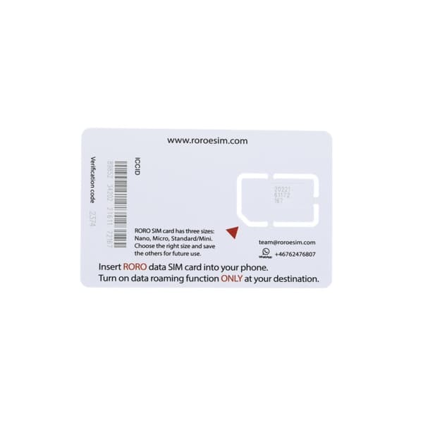 RORO Travel SIM Card (DATA ONLY) With UAE Data Package 30 Days 10GB