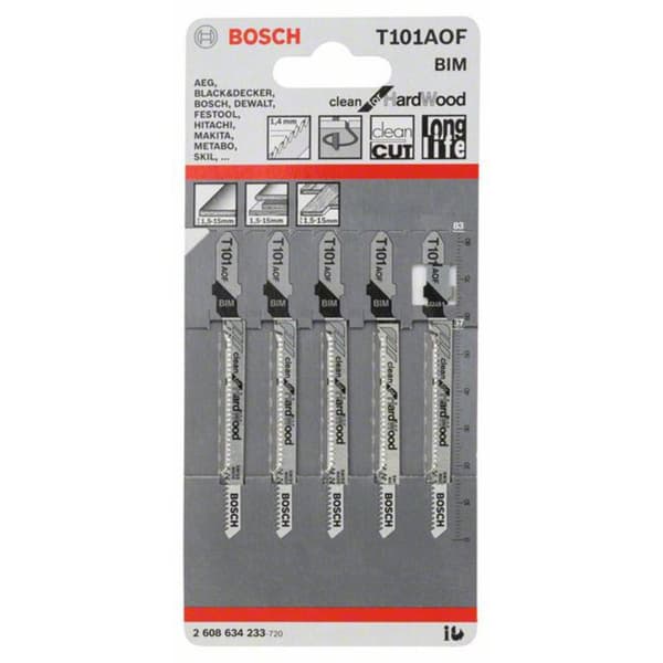 Bosch Accessories 2608634233 Sticksågsblad T 101 AOF - Clean for Hard Wood 5 st