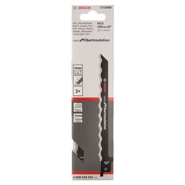 Bosch Accessories 2608635521 Tigersågblad S 713 AW, Clean for Fiber Insulation, 2-pack Sågblad, längd 150 mm 2 st