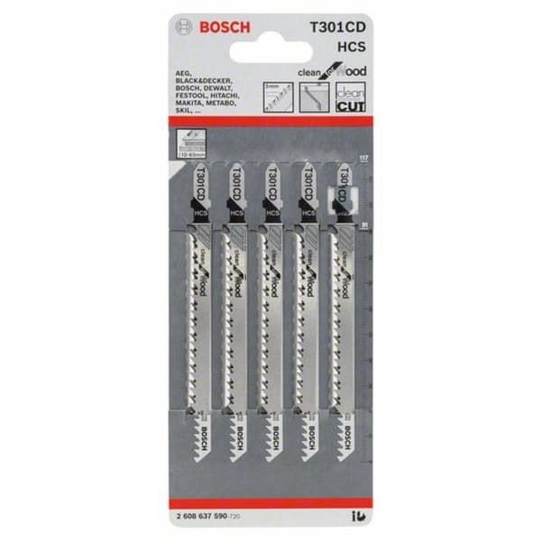 Bosch Accessories 2608637590 Sticksågsblad T 301 CD - Clean for Wood 5 st