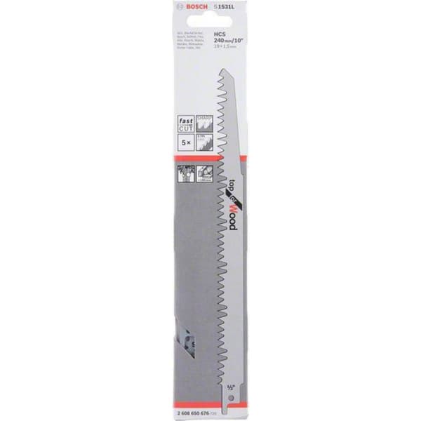 Bosch Accessories 2608650676 S 1531 sabelsågklinga, Top for Wood, 5-pack Sågblad, längd 240 mm 5 st