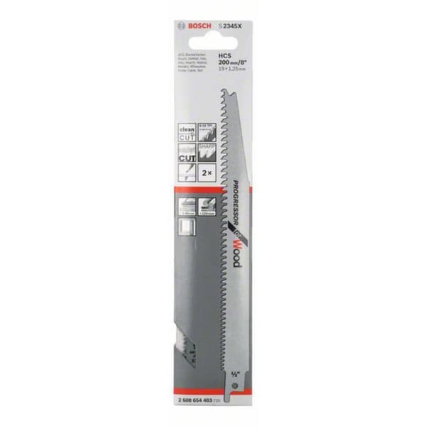 Bosch Accessories 2608654403 S 2345 X sabelsågklinga, Progressor for Wood, 2-pack Sågblad, längd 200 mm 2 st