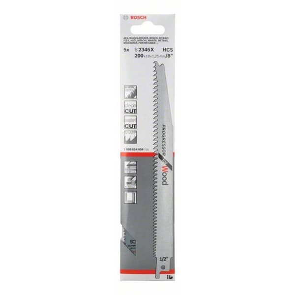 Bosch Accessories 2608654404 S 2345 X, sabelsågklinga, Progressor for Wood, 5-pack Sågblad, längd 200 mm 5 st