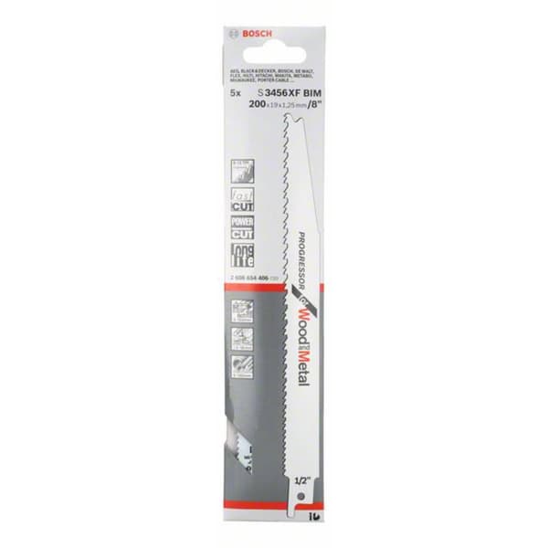 Bosch Accessories 2608654406 Tigersågblad S 3456 XF, Progressor for Wood and Metal, 5-pack Sågblad, längd 200 mm 5 st