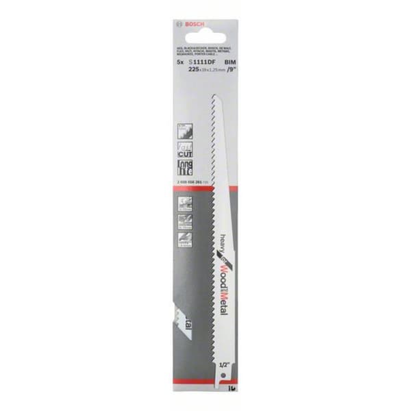 Bosch Accessories 2608656261 Sabelsågblad S 1111 DF, Heavy for Wood and Metal, 5-pack Sågblad, längd 225 mm 5 st