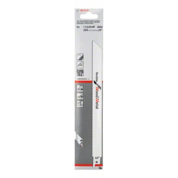 Bosch Accessories 2608656021 Sabelsågblad = 1122 HF, flexibelt för trä och metall, 5-pack Sågblad, längd 225 mm 5 st