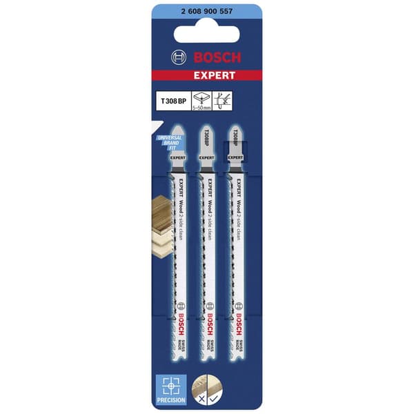 Bosch Accessories 2608900557 EXPERT ‘Wood 2-side clean’ T 308 BP sticksågblad, 3 stycken 3 st