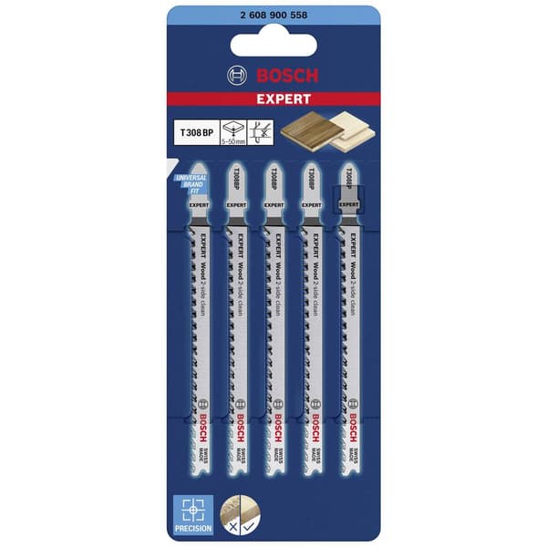 Bosch Accessories 2608900558 EXPERT ‘Wood 2-side clean’ T 308 BP sticksågblad, 5 stycken 5 st