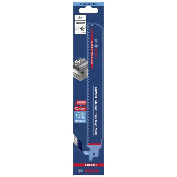 Bosch Accessories 2608900375 EXPERT ‘Medium-Thick Tough Metal’ s 1155 HHM sabelsågblad, 3 st. Sågblad, längd 225 mm 3 s