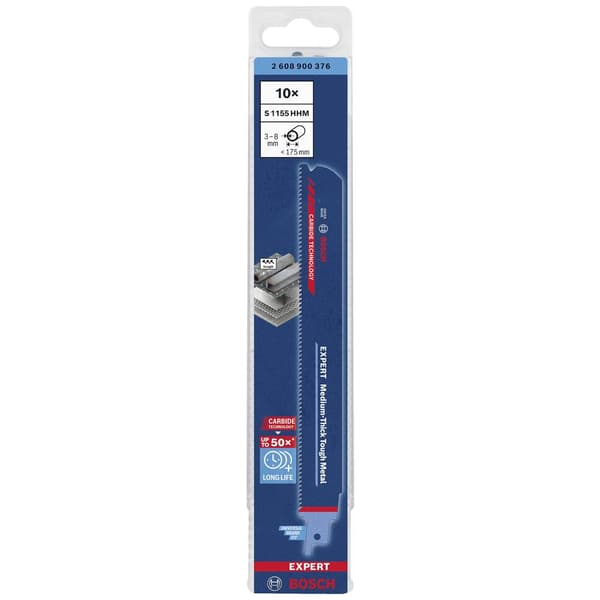 Bosch Accessories 2608900376 EXPERT ‘Medium-Thick Tough Metal’ s 1155 HHM sabelsågblad, 10 st. Sågblad, längd 225 mm 10