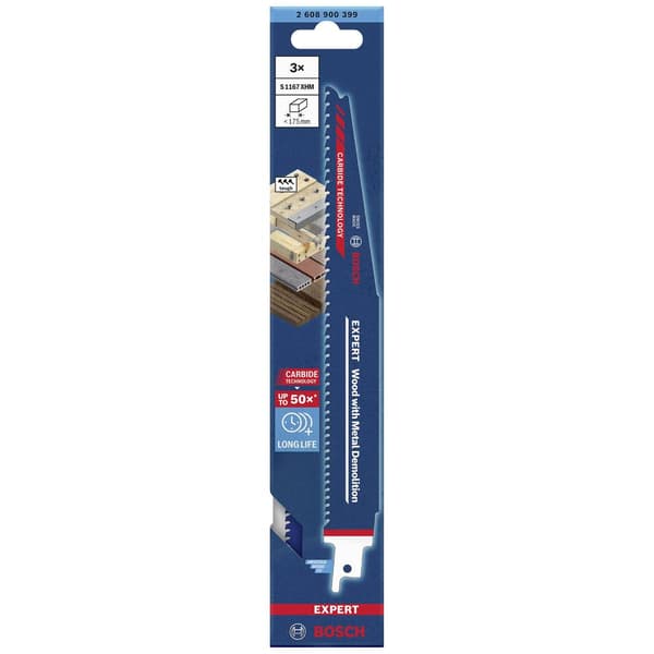 Bosch Accessories 2608900399 EXPERT ‘Wood with Metal Demolition’ s 1167 XHM sabelsågblad, 3 st. Sågblad, längd 225 mm 3