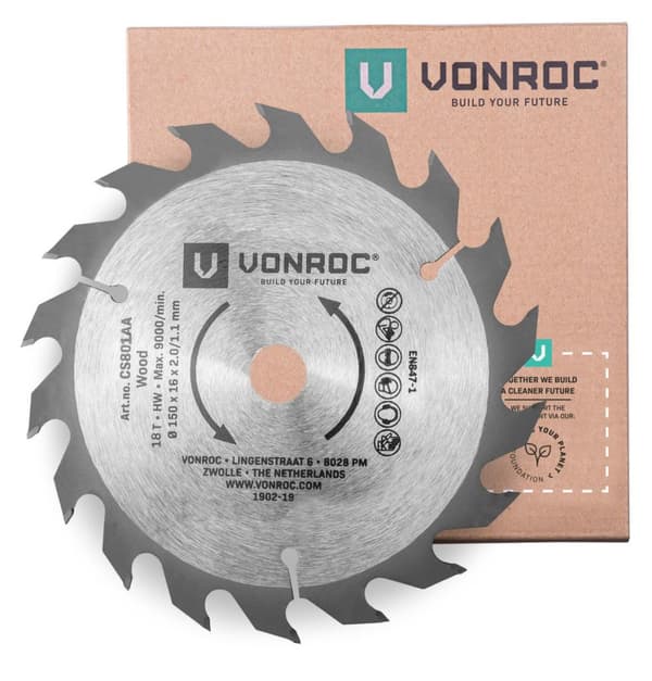 VONROC Cirkelsågblad 150 x 16mm – 18T | För trä – Universal