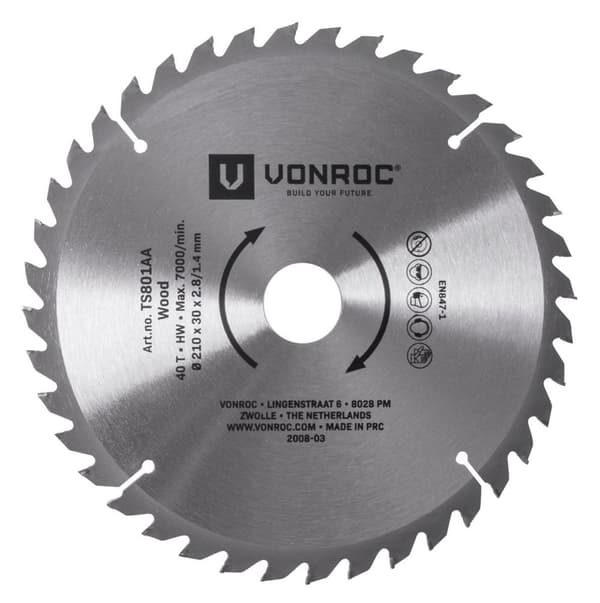 VONROC Sågklinga för bordsåg 210 x 30mm – 40T | Universal