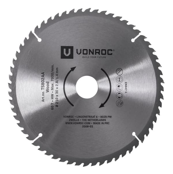 VONROC Sågklinga för bordsåg 210 x 30mm – 60T | Universal