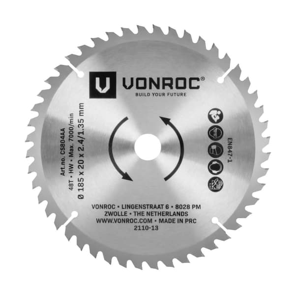 VONROC Cirkelsågblad 185 x 20mm – 48T | För trä – Universal