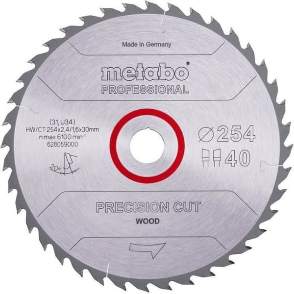 Pro cirkelsågklinga - METABO - Precisionsklippt trä HW/CT 254x30, 40 WZ 20°
