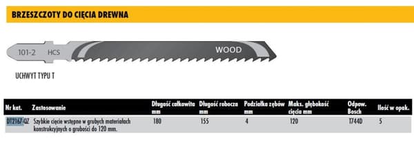 DEWALT STIKSAVBLAD 180x4mm T744D TRÆ / 5 stk.