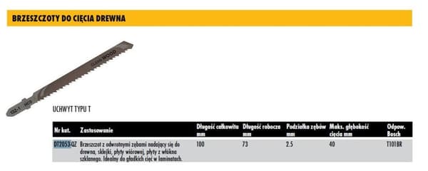 DEWALT STIKSAVBLAD 100x2,5mm T101BR TRÆ/PLADE /5 stk.