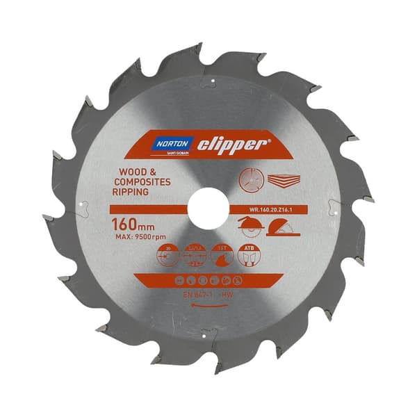NORTON-PYÖRÄSAHA 160 mm x 20 mm x 16z PUU JA KOMPOSIITTIT ATB (2,6 / 1,6)