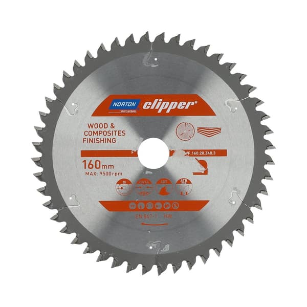NORTON RUNDSAV 160 mm x 20 mm x 48z TRÆ OG KOMPOSITTER ATB Neg (2,6 / 1,6)