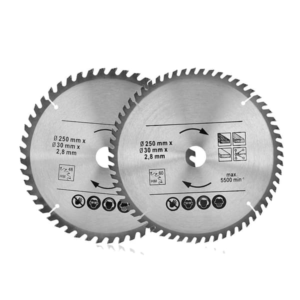 Cirkelsavklinger, holdbart carbide materiale, 250 mm diameter,48T 60T