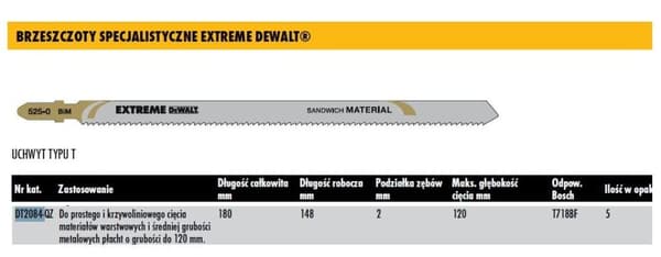 DEWALT STIKSAVSBLAD 180x2mm T718BF SANDWICHPANELER / 5 stk.