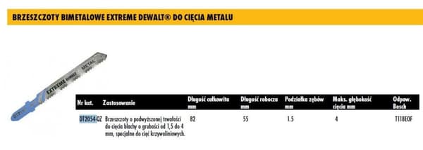 DEWALT STIKSAVSBLAD 82x4mm T118AF METAL / 5 stk.