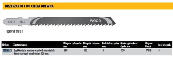 DEWALT STIKSAVSBLAD 180x4mm T744D TRÆ / 5 stk.
