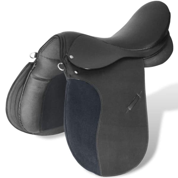 vidaXL Hestesal sett 12 cm, ekte lær, svart, størrelse 17,5”