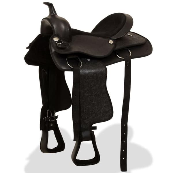 vidaXL Westernsadel träns&halsband äkta läder 15 svart