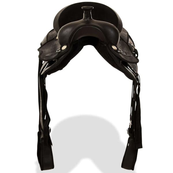 vidaXL Westernsadel träns&halsband äkta läder 15 svart