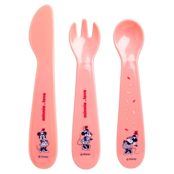 DISNEY Minnie Set med bestick: gaffel, sked och kniv -
