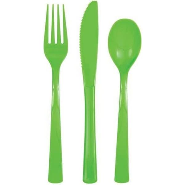 18 Lime Grön Plast Bestick Set - Grön