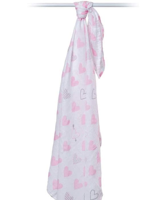 Lulujo - Muslin swaddle - Rosa hjärtan - ELEMENT FÖR BARN
