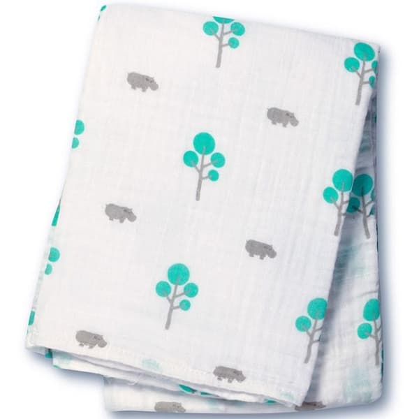 Aqua Hippo bomullsmuslin linda 120x120 cm - Lulujo - Blandat - Vit