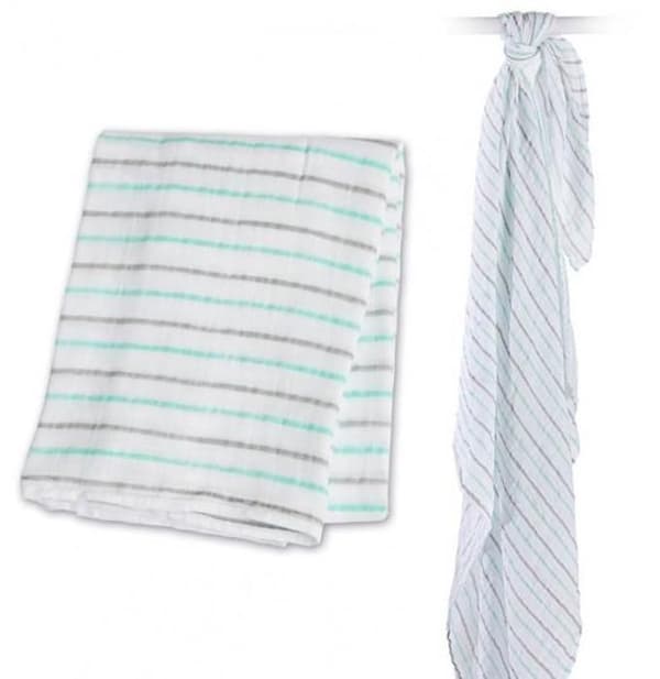 Lulujo - Muslin swaddle - Aqua stripes - ELEMENT FÖR BARN