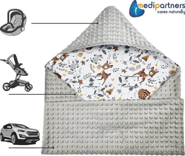 Medi Partners Bilstolsöverdrag 100 % bomull 85x85cm Mysigt överdrag för barnvagn (hjort och minky grå)