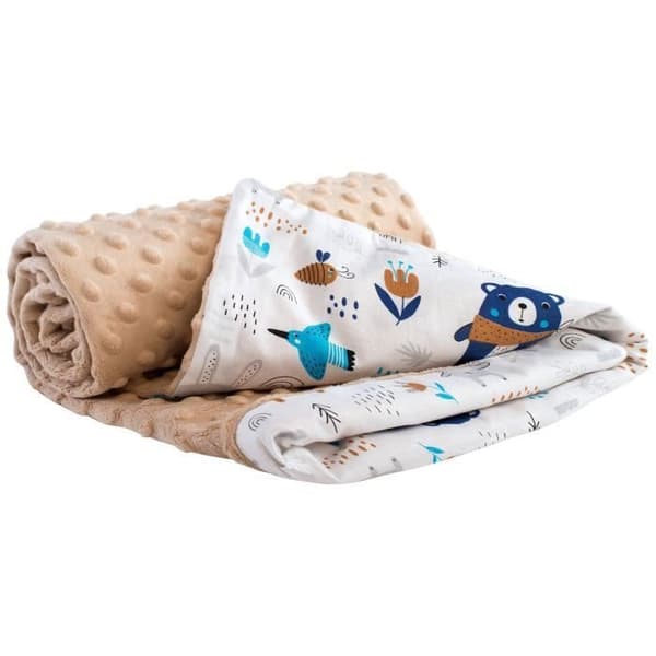 Medi Partners 100 % bomull Dubbelsidig babyfilt 75x100 cm för barnvagn (Boho Animals och Minky Beige)
