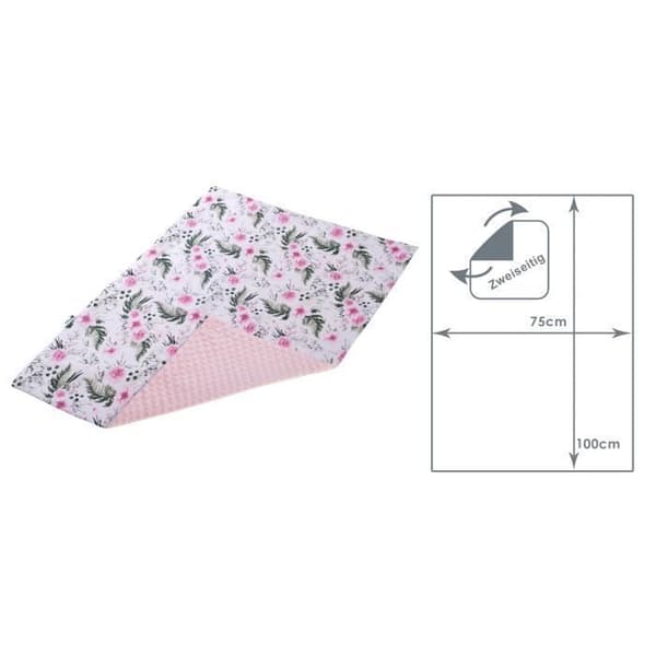Medi Partners 100 % bomull Dubbelsidig babyfilt 75x100 cm för barnvagn (ljusrosa blomma med ljusrosa minky)