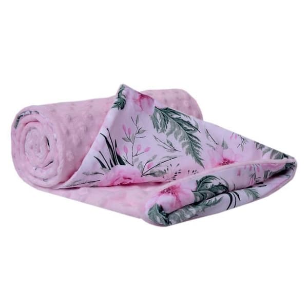 Medi Partners 100 % bomull Dubbelsidig babyfilt 75x100 cm för barnvagn (ljusrosa blomma med ljusrosa minky)