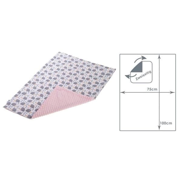 Medi Partners 100 % bomull babyfilt 75x100cm Dubbelsidig för barnvagn (grå igelkottar och ljusrosa minky)